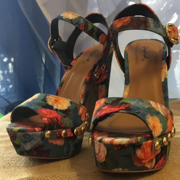 Qupid Blue Multi Color Fabric High Heel - Picture 2 of 2